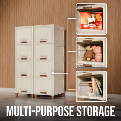 Amazon Basics Multi-Purpose Organizer | Modular Storage Box for Clothes, Kitchen, Bedroom & Living Room | Stackable Rack, Space-Saving Wardrobe Cabinet (Off White), 8 Piece 