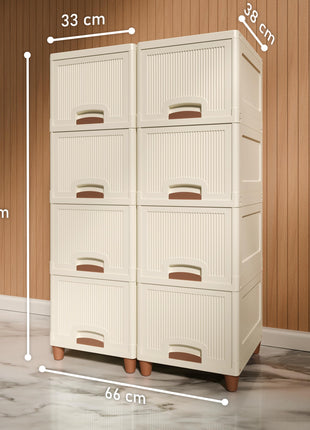 Amazon Basics Multi-Purpose Organizer | Modular Storage Box for Clothes, Kitchen, Bedroom & Living Room | Stackable Rack, Space-Saving Wardrobe Cabinet (Off White), 8 Piece 