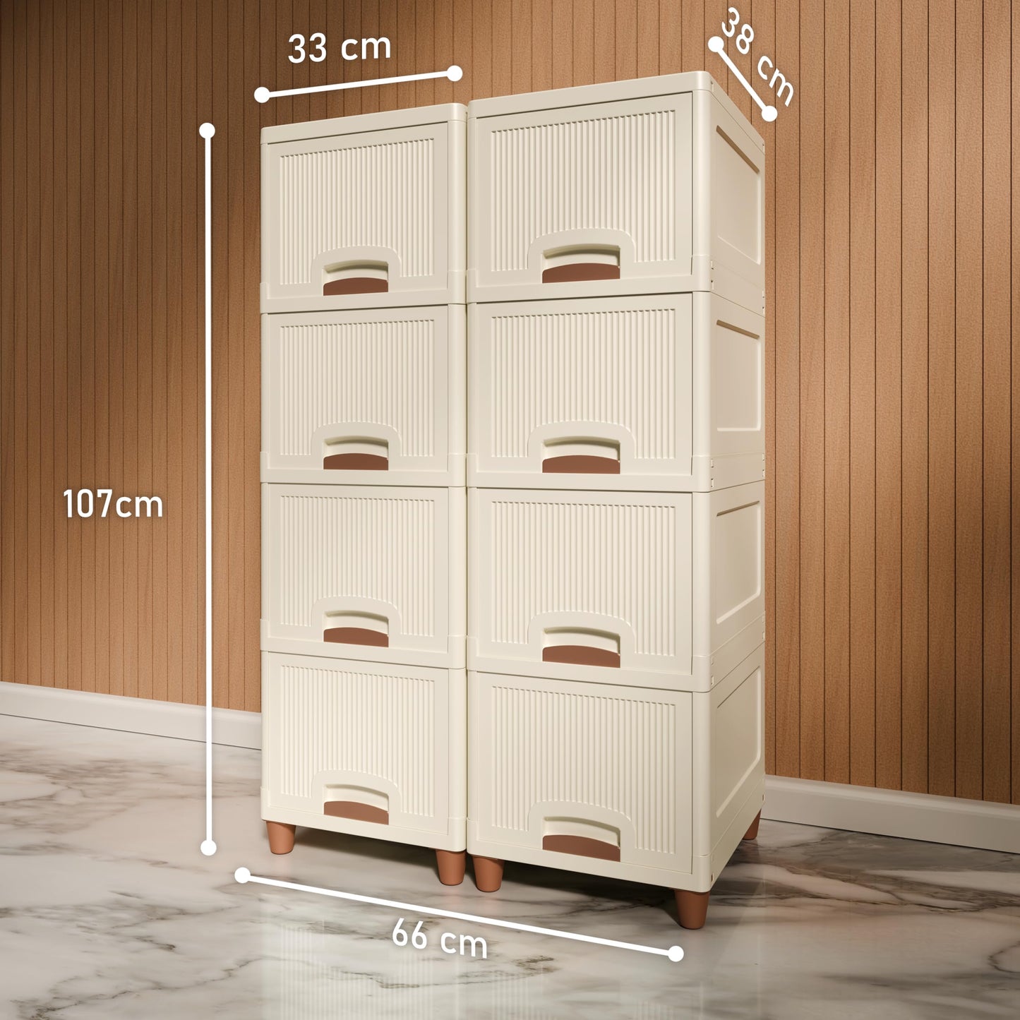 Amazon Basics Multi-Purpose Organizer | Modular Storage Box for Clothes, Kitchen, Bedroom & Living Room | Stackable Rack, Space-Saving Wardrobe Cabinet (Off White), 8 Piece 