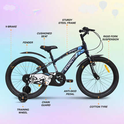 Amazon Brand - Symactive Mini Wonder, 20T Single Speed Kids Cycle/Bicycle/Bike, V-Brakes, Rigid Suspension, Alloy Steel Frame Size: 11.5 inch, Age: 5-12 Yr, Steel Rim (Dark Blue, Unisex) 