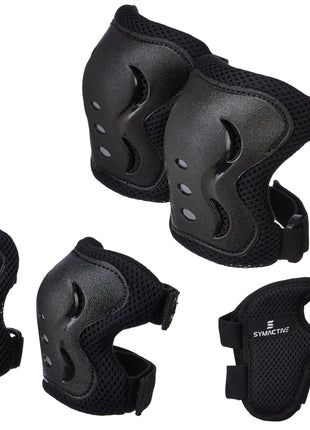 Amazon Brand - Symactive Professional Protective Gear Set (Knee/Elbow/Wrist Guard) for Skateboarding, Roller Skating, Inline Skating, Cycling and Other Sports Kids, Boys and Girls (Medium, Black) 
