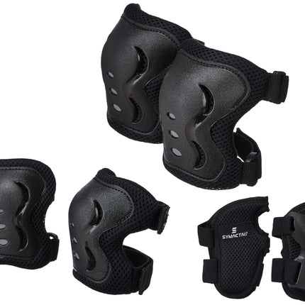 Amazon Brand - Symactive Professional Protective Gear Set (Knee/Elbow/Wrist Guard) for Skateboarding, Roller Skating, Inline Skating, Cycling and Other Sports Kids, Boys and Girls (Medium, Black) 