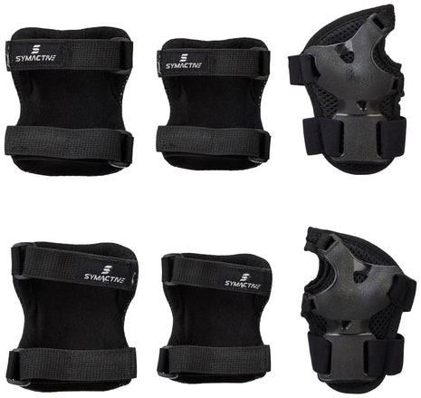 Amazon Brand - Symactive Professional Protective Gear Set (Knee/Elbow/Wrist Guard) for Skateboarding, Roller Skating, Inline Skating, Cycling and Other Sports Kids, Boys and Girls (Medium, Black) 