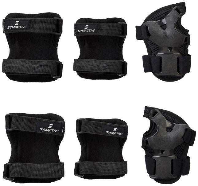 Amazon Brand - Symactive Professional Protective Gear Set (Knee/Elbow/Wrist Guard) for Skateboarding, Roller Skating, Inline Skating, Cycling and Other Sports Kids, Boys and Girls (Medium, Black) 