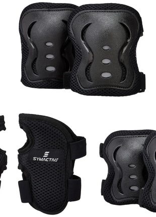 Amazon Brand - Symactive Professional Protective Gear Set (Knee/Elbow/Wrist Guard) for Skateboarding, Roller Skating, Inline Skating, Cycling and Other Sports Kids, Boys and Girls (Medium, Black) 