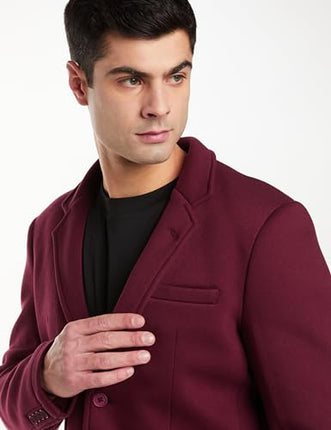 Amazon Brand - Symbol Men's Solid Full Sleeves Regular Fit Casual Blazer (AW23-SY-BLZ-10_Wine_L) 