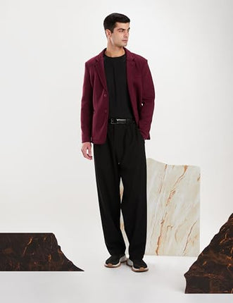Amazon Brand - Symbol Men's Solid Full Sleeves Regular Fit Casual Blazer (AW23-SY-BLZ-10_Wine_L) 