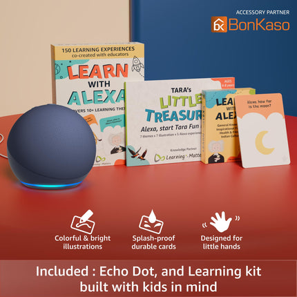 Amazon Echo Dot (5th Gen, Blue) combo for your Kids aged 4+ years with Alexa Activity Kit | Helps in interactive learning, stories, rhymes & hands-free fun | Limited Edition | Alexa for Kids 