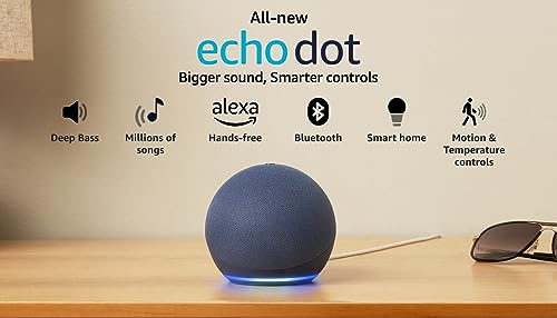 Amazon Echo Dot (5th Gen) | Smart speaker with Bigger sound, Motion Detection, Temperature Sensor, Alexa and Bluetooth| Blue 