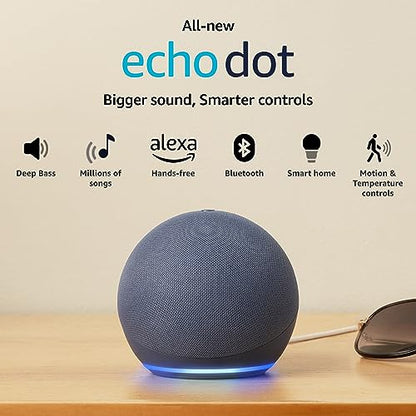 Amazon Echo Dot (5th Gen) | Smart speaker with Bigger sound, Motion Detection, Temperature Sensor, Alexa and Bluetooth| Blue 