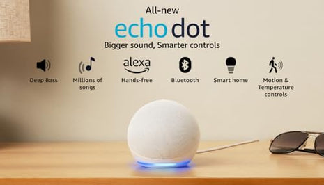 Amazon Echo Dot (5th Gen) | Smart speaker with Bigger sound, Motion Detection, Temperature Sensor, Alexa and Bluetooth| White 