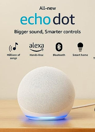 Amazon Echo Dot (5th Gen) | Smart speaker with Bigger sound, Motion Detection, Temperature Sensor, Alexa and Bluetooth| White 