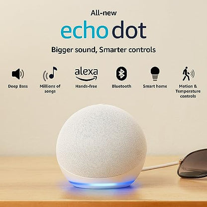 Amazon Echo Dot (5th Gen) | Smart speaker with Bigger sound, Motion Detection, Temperature Sensor, Alexa and Bluetooth| White 