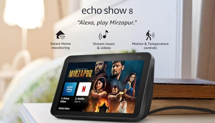 Amazon Echo Show 8 (2nd Gen) - Smart speaker with 8" HD screen, stereo sound & hands-free entertainment with Alexa (Black) 