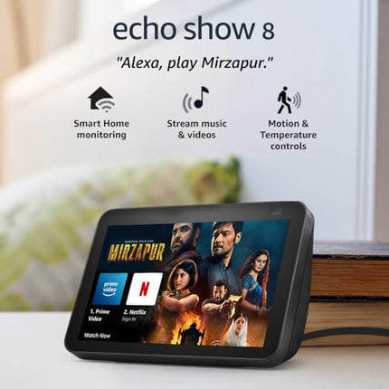 Amazon Echo Show 8 (2nd Gen) - Smart speaker with 8" HD screen, stereo sound & hands-free entertainment with Alexa (Black) 