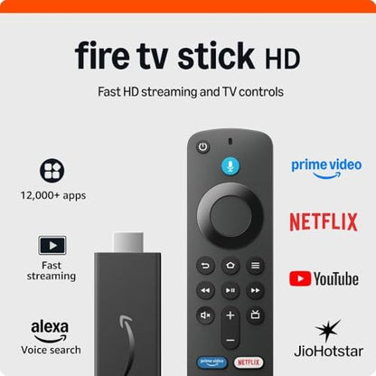 Amazon Fire TV Stick HD | TV power & volume controls, Alexa voice search | Fast streaming in HD (newest model) 