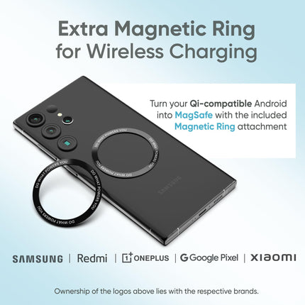 Ambrane Magsafe Wireless 10000Mah Fast Charging USB Type-C Input Power Bank, Strong Magnet, 22.5W Output For iPhone 12 & Above, Android & Other Qi Enabled Devices + Magnetic Ring (Aerosync Snap, Blue) 