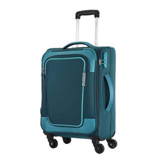 American Tourister 58Cm Check-in Polyester Soft-Sided 4 Wheel Spinner Trolley Bag with Wet Pocket, Expandable, Combination Lock (Teal) 