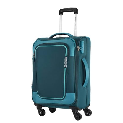 American Tourister 58Cm Check-in Polyester Soft-Sided 4 Wheel Spinner Trolley Bag with Wet Pocket, Expandable, Combination Lock (Teal) 