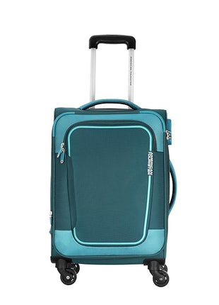American Tourister 58Cm Check-in Polyester Soft-Sided 4 Wheel Spinner Trolley Bag with Wet Pocket, Expandable, Combination Lock (Teal) 