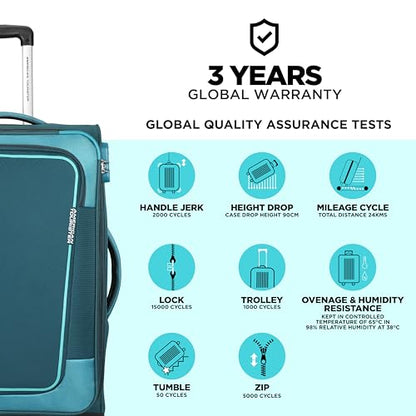 American Tourister 58Cm Check-in Polyester Soft-Sided 4 Wheel Spinner Trolley Bag with Wet Pocket, Expandable, Combination Lock (Teal) 