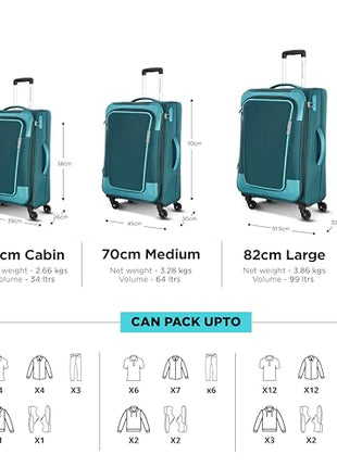 American Tourister 58Cm Check-in Polyester Soft-Sided 4 Wheel Spinner Trolley Bag with Wet Pocket, Expandable, Combination Lock (Teal) 