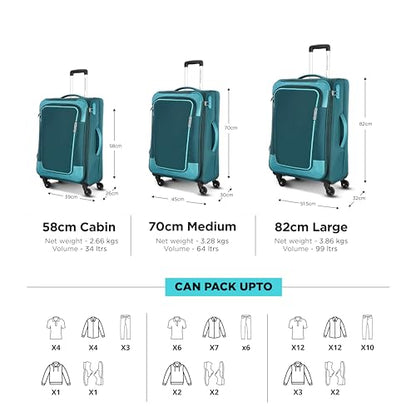 American Tourister 58Cm Check-in Polyester Soft-Sided 4 Wheel Spinner Trolley Bag with Wet Pocket, Expandable, Combination Lock (Teal) 