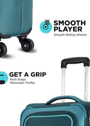 American Tourister 58Cm Check-in Polyester Soft-Sided 4 Wheel Spinner Trolley Bag with Wet Pocket, Expandable, Combination Lock (Teal) 