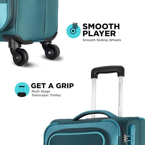 American Tourister 58Cm Check-in Polyester Soft-Sided 4 Wheel Spinner Trolley Bag with Wet Pocket, Expandable, Combination Lock (Teal) 