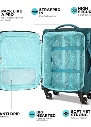 American Tourister 58Cm Check-in Polyester Soft-Sided 4 Wheel Spinner Trolley Bag with Wet Pocket, Expandable, Combination Lock (Teal) 