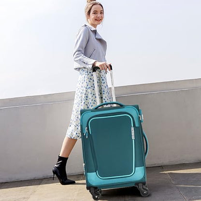 American Tourister 58Cm Check-in Polyester Soft-Sided 4 Wheel Spinner Trolley Bag with Wet Pocket, Expandable, Combination Lock (Teal) 