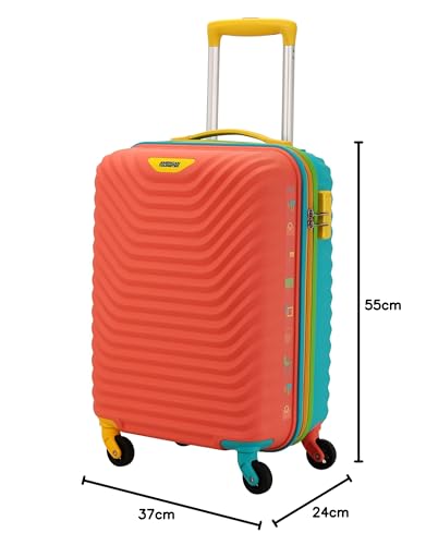 American Tourister Cabin Trolley Bag for Travel|Splash 55 Cms Polycarbonate Hardsided Small Luggage Bag|Speed_Wheel 8 Wheel Suitcase for Travel|Trolley Bag for Travelling, Coral/Teal 