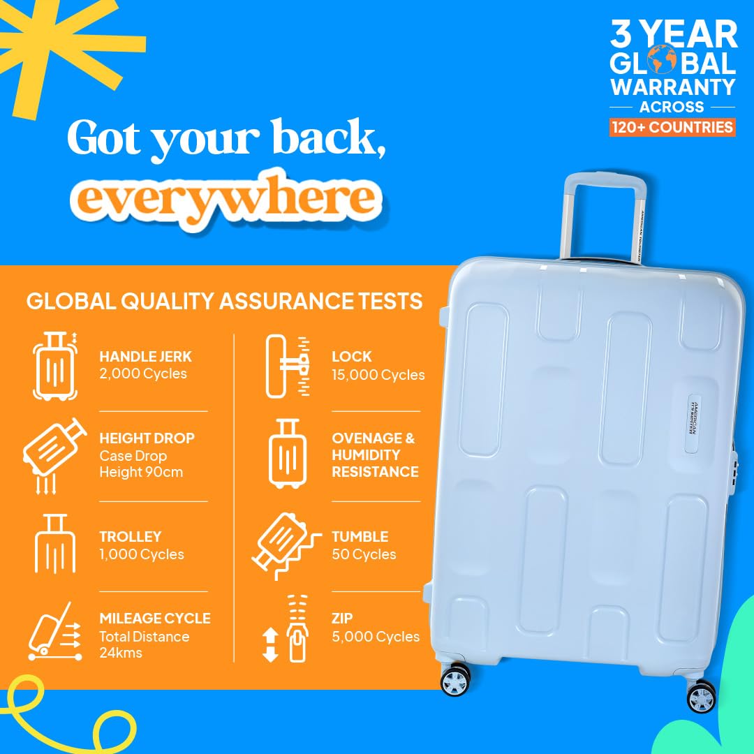 American Tourister Large Ivy 2.0-8 Wheel, 79 CM Hard PP Check-in Suitcase for Travel/Trolley Bag for Travel/Travel Bag with Combination Lock & Smooth Sliding Double Wheel - Blue Frog 