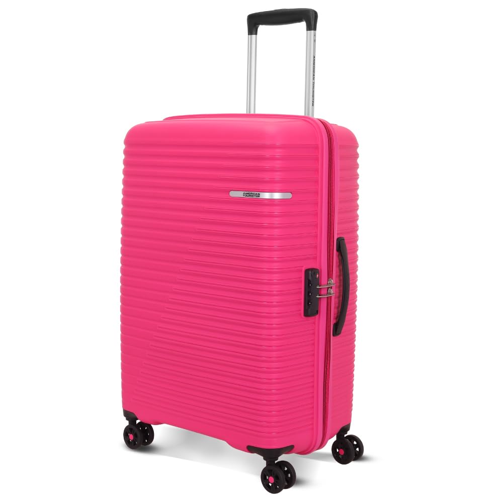 American Tourister Large PP Liftoff+ with TSA Lock & 8 Wheel, 79 CM Hard Check-in Suitcase for Travel/Trolley Bag with Double Wheel for Women & Men - Berry Blast, Pink