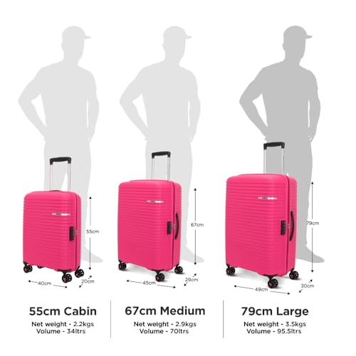 American Tourister Large PP Liftoff+ with TSA Lock & 8 Wheel, 79 CM Hard Check-in Suitcase for Travel/Trolley Bag with Double Wheel for Women & Men - Berry Blast, Pink 