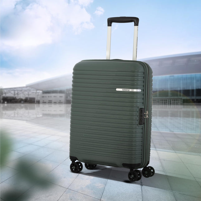 American Tourister Liftoff 55 CM Small Cabin Polypropylene (PP) Hard 8 Wheels Spinner Luggage/Suitcase/Trolley Bag for Travel (Olive) 