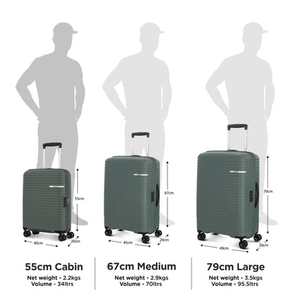 American Tourister Liftoff 55 CM Small Cabin Polypropylene (PP) Hard 8 Wheels Spinner Luggage/Suitcase/Trolley Bag for Travel (Olive) 
