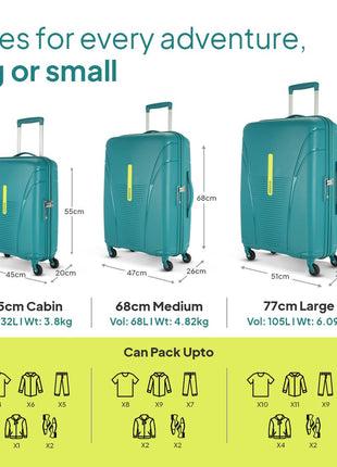 American Tourister Medium Ivy 68Cm Hardside Polypropylene 4 Wheel Spinner Check-in Suitcase with Recessed TSA Lock & Color-Matched Components for Women & Men - Spring Green 