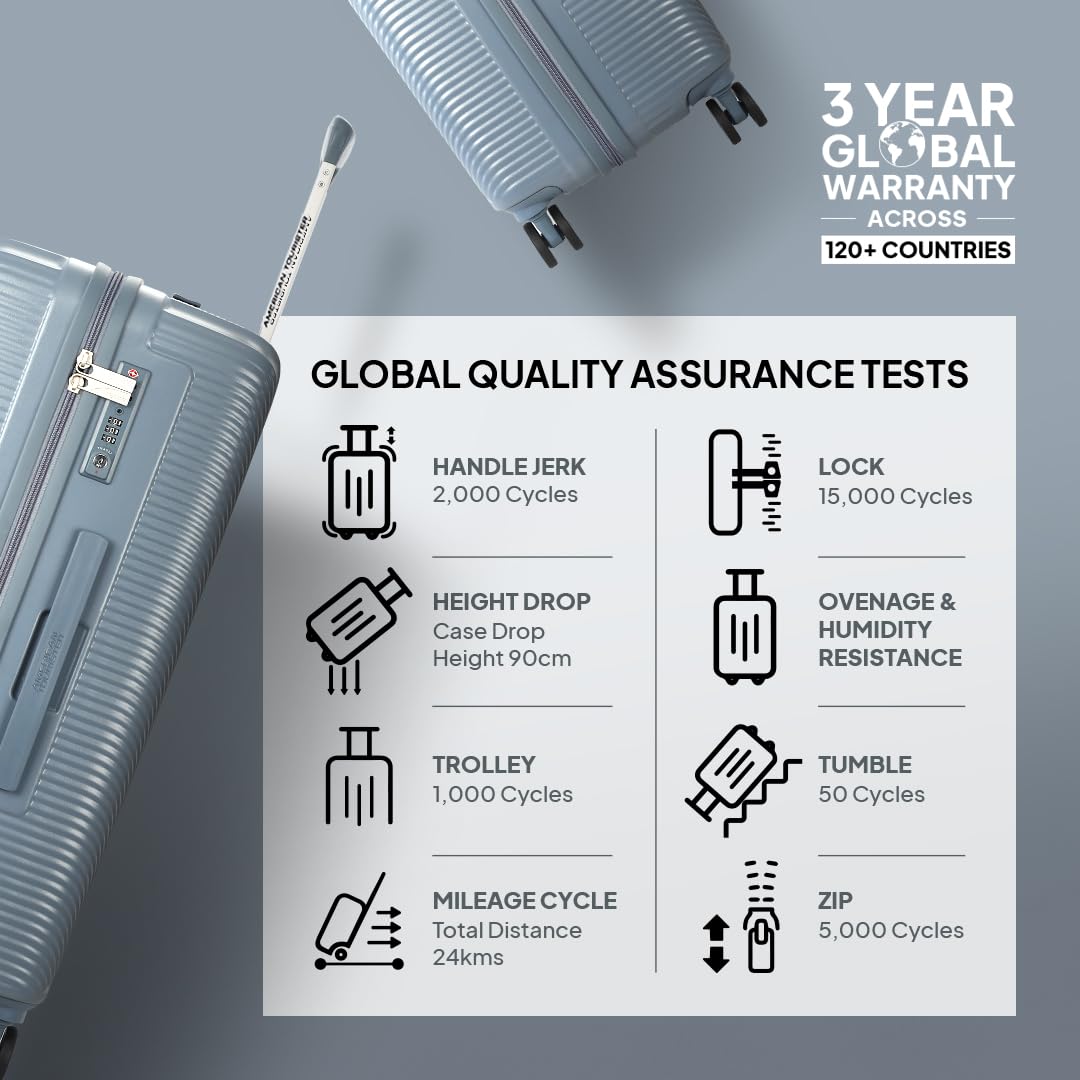 American Tourister Medium Robotech with TSA Lock & 8 Wheel, 67 CM Hard PC Check-in Suitcase for Travel/Trolley Bag for Travel/Travel Bag with Double Wheel for Women & Men - Cadet Blue 