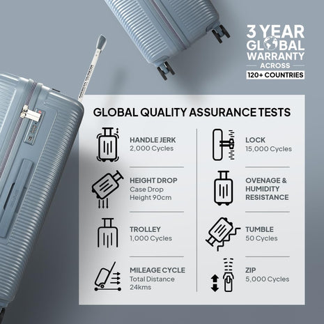 American Tourister Medium Robotech with TSA Lock & 8 Wheel, 67 CM Hard PC Check-in Suitcase for Travel/Trolley Bag for Travel/Travel Bag with Double Wheel for Women & Men - Cadet Blue 