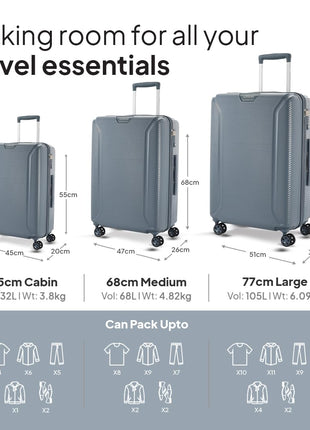 American Tourister Medium Robotech with TSA Lock & 8 Wheel, 67 CM Hard PC Check-in Suitcase for Travel/Trolley Bag for Travel/Travel Bag with Double Wheel for Women & Men - Cadet Blue 