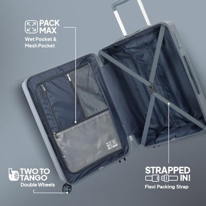 American Tourister Medium Robotech with TSA Lock & 8 Wheel, 67 CM Hard PC Check-in Suitcase for Travel/Trolley Bag for Travel/Travel Bag with Double Wheel for Women & Men - Cadet Blue 