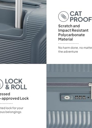 American Tourister Medium Robotech with TSA Lock & 8 Wheel, 67 CM Hard PC Check-in Suitcase for Travel/Trolley Bag for Travel/Travel Bag with Double Wheel for Women & Men - Cadet Blue 
