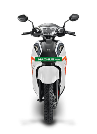 Ampere Powered by Greaves Electric Mobility Magnus Neo High Speed Electric Scooter Glacial White with Portable Charger Booking for Ex-Showroom 