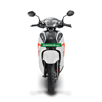 Ampere Powered by Greaves Electric Mobility Magnus Neo High Speed Electric Scooter Glacial White with Portable Charger Booking for Ex-Showroom 