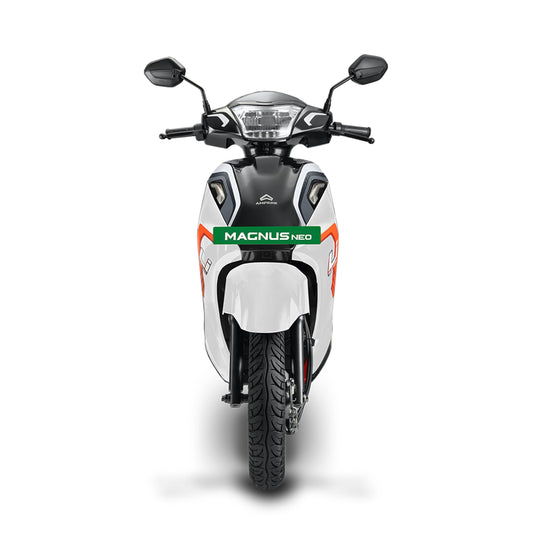 Ampere Powered by Greaves Electric Mobility Magnus Neo High Speed Electric Scooter Glacial White with Portable Charger Booking for Ex-Showroom 