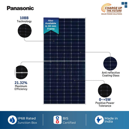 Anchor By Panasonic 550Watt Solar Panel, Non DCR Mono Facial Half Cut 144 Cells, Mono-PERC Solar Module, 10BB, 25 Years Linear Performance Warranty (Pack of 2) 