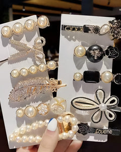 Annacreations 11 Pcs Korean Fashion Style Pearl Rhinestone Metal Hair Clips Hair Pin Stylish Hair Accessories Jewellery For Women's And Girls 