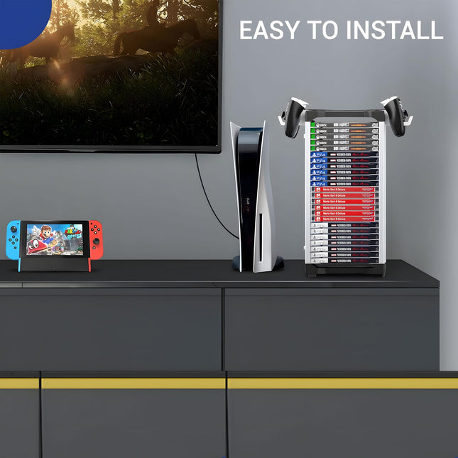 Ant Esports Multifunctional Universal Game Disc Storage Tower, Game Disk Rack Controller Holder Headset Stand Video Games Accessories organiser for PS4/5, Xbox One Xbox Series, Nintendo Switch – White 