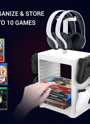 Ant Esports Multifunctional Universal Game Disc Storage Tower, Game Disk Rack Controller Holder Headset Stand Video Games Accessories organiser for PS4/5, Xbox One Xbox Series, Nintendo Switch – White 